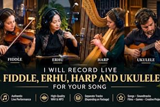 record live fiddle, erhu, harp and ukulele for your song