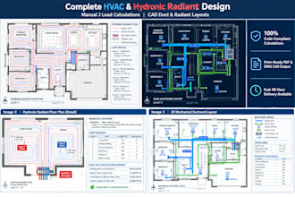 design hvac layout, manual j heat loss, and hydronic radiant cad plan
