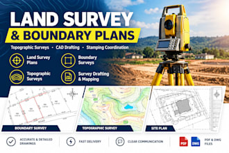 do land survey, boundary survey, topographic survey with stamped plans