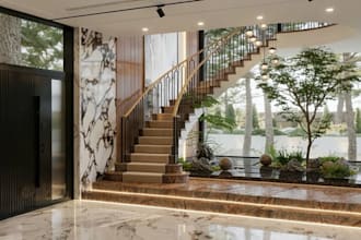 design modern 3d curved staircase, floating stairs, staircase interior rendering