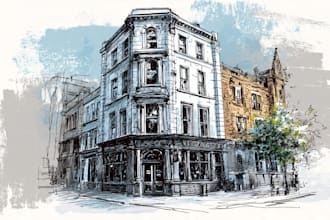 do hand drawn sketch and line art architectural illustrations