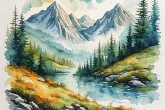 illustrate a watercolor landscape illustration