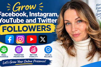 grow facebook, instagram, youtube and twitter followers