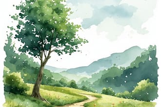 illustrate a watercolor landscape illustration