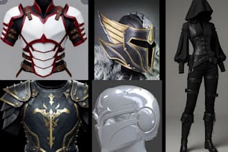 design wearable 3d cosplay creation, cosplay armor, cosplay model, prop, mask