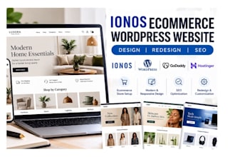 design redesign ionos ecommerce wordpress website on godaddy hostinger ionos seo