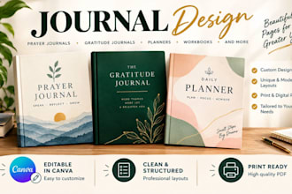 create prayer journal design, workbook design, planner design journal design