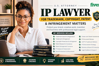 be your IP lawyer for trademark attorney, copyright, patent, and IP infringement