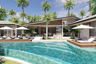 design a tropical bali villa, resort, or residential space