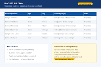 build a researched business lead list with public emails and sources