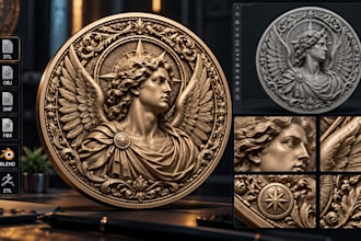 sculpt printable 3d coin, bas relief medal, 3d medaillion cad, stl, 3d printing