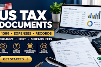 organize US tax documents, 1099 records and schedule c expense spreadsheets