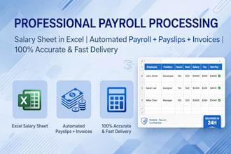 do payroll processing, invoices, payments and salary sheet in excel