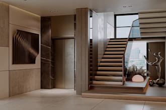 render modern staircase, hallways, floating staircases luxury 3d interior design
