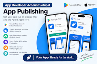 assist with google console, apple developer account setup and app publishing