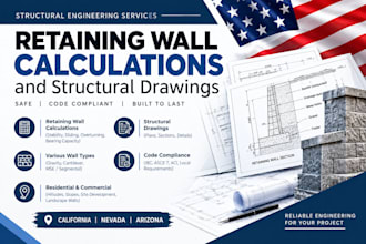 provide retaining wall calculations and structural drawings
