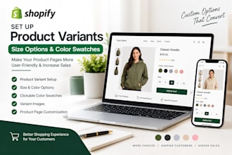 setup shopify product variants, size options and color swatches