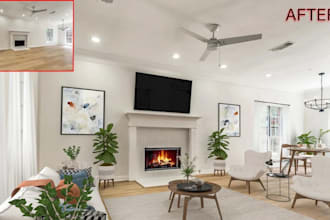virtually stage empty rooms with realistic furniture for real estate listings