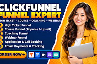 build clickfunnels tripwire, webinar and application funnel for coaches