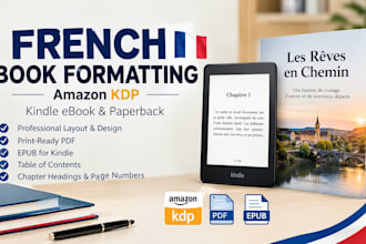 french book formatting, france amazon KDP kindle ebook or paperback formatting