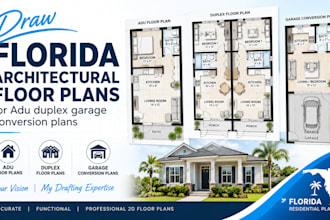 draw florida architectural floor plans for adu duplex garage conversion plans