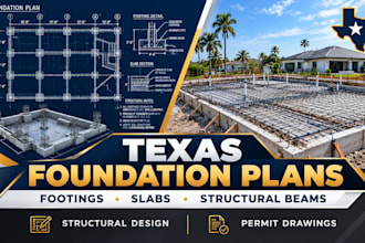 draw texas foundation plan, structural design, footings, slab, beam permit plan