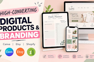 design editable etsy, shopify digital product templates, cohesive store branding