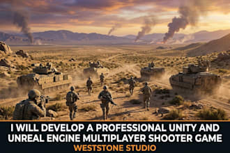 develop a professional unity or unreal engine multiplayer shooter game