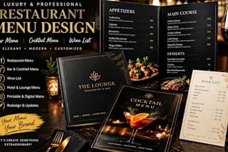 design a luxury restaurant menu and bar menu