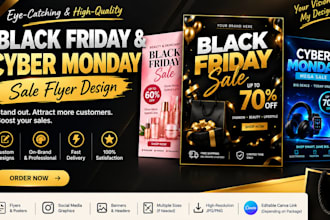 design a black friday flyer cyber monday sale banner and promo graphics