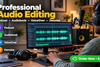 clean denoise dehum, edit raw audiobook, podcast, voice over adobe audition pro