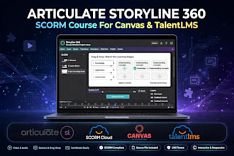 design course module in articulate storyline 360, scorm for canvas or talent lms