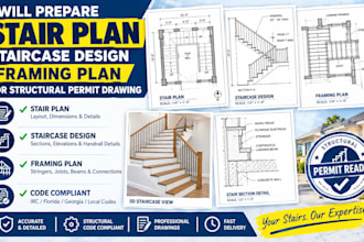 prepare stair plan, staircase design, framing plan for structural permit drawing