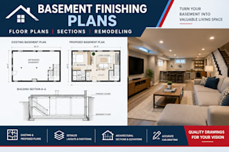 basement finishing floor plans and architectural drawings