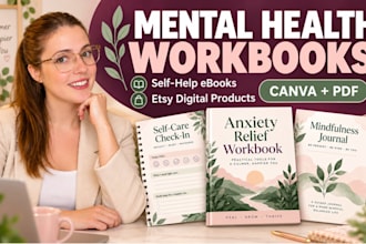 self help ebooks, mental health workbooks, etsy digital products design