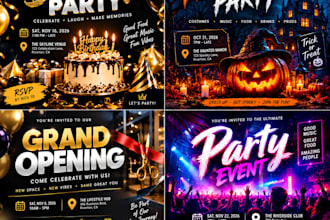 design birthday party, halloween, grand opening, party or event flyer or poster