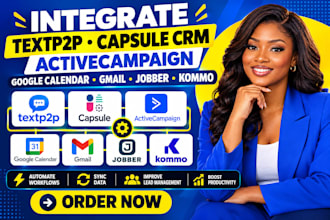 integrate textp2p capsule crm activecampaign google calendar gmail jobber kommo
