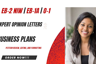 prepare eb2 niw business plan, petition letter, expert opinion for eb1a o1 visa