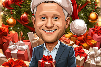 draw make a christmas caricature cartoon, holiday gift card