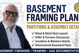 draft basement remodel engineering drawings and layout plans