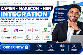 zapier makecom n8n integration quickbooks slack twilio mailchimp asana airtable