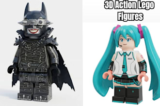 sculpt 3d lego model, articulated lego design, action anime figure, 3d toy model