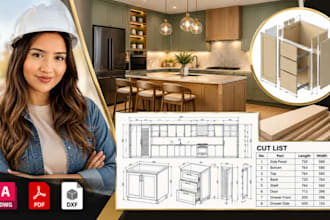 kitchen cabinet shop drawings, custom cabinetry cad drafting and cnc cut list