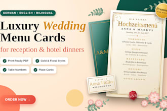 design german wedding catering luxury menu card reception menu hotel dinner menu