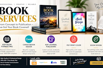 do KDP book formatting, canva ebook design, journal and book interior design
