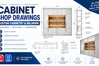create detailed cabinet shop drawings for custom cabinetry and millwork