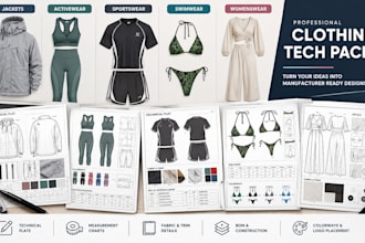 create sportswear, swimwear, activewear, womenswear, denim and jacket tech packs