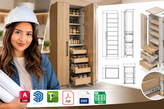 tall pantry cabinet shop drawings, custom kitchen cad plans and cut list designs