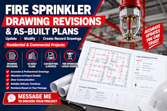 revise fire sprinkler drawings and create as built plans