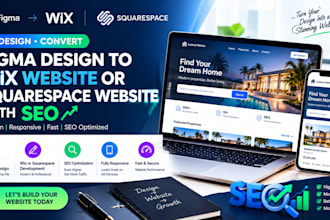 redesign convert figma design to wix website squrespace website with SEO